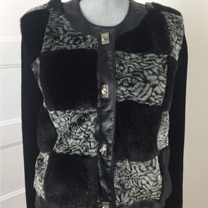 Vintage Faux Fur Leather Chenille Sweater Blazer Jacket sz M